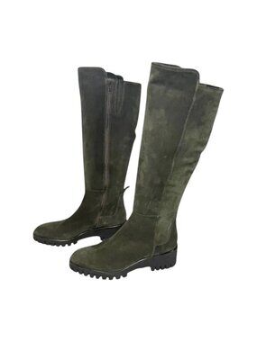 Dusano Women’s Size 38 Knee-High Suede Boots – Olive Green – Made in Romania